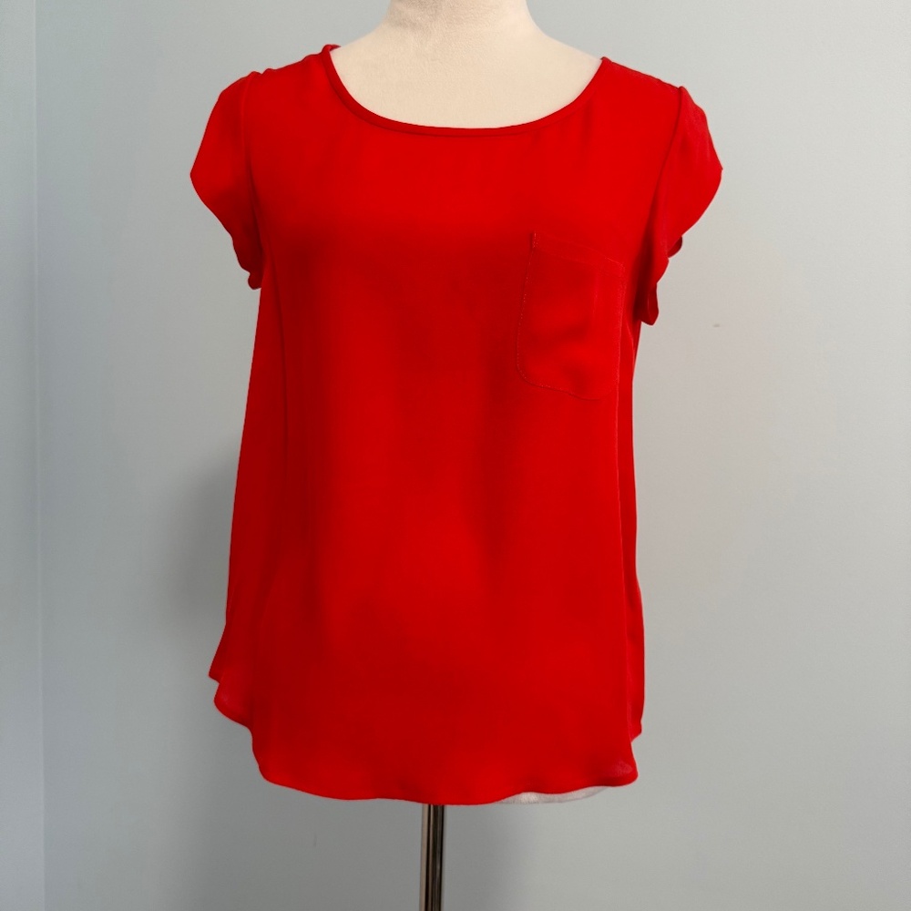 Joie Women’s 100% Silk Short Sleeve‎ Red Top Blouse Size XS